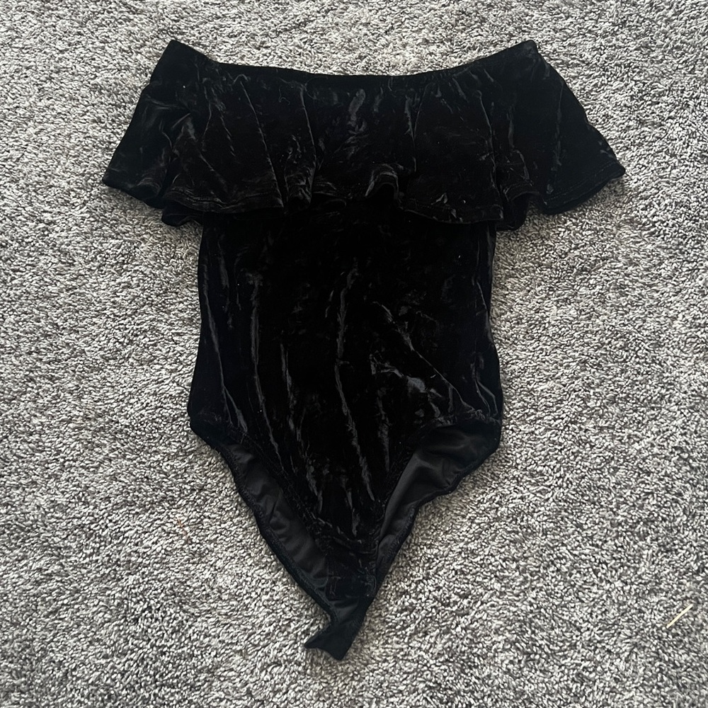 Velvet off shoulder body suit